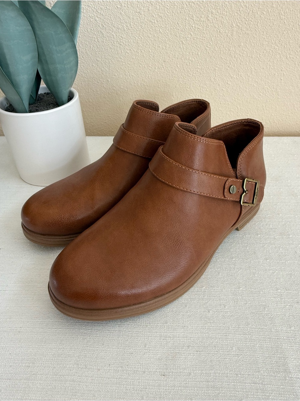 New Dr. Scholl’s Brown Faux Leather Ankle Boots with Buckle